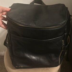 AZARIA 
La Mere original vinta black and gold leather backpack